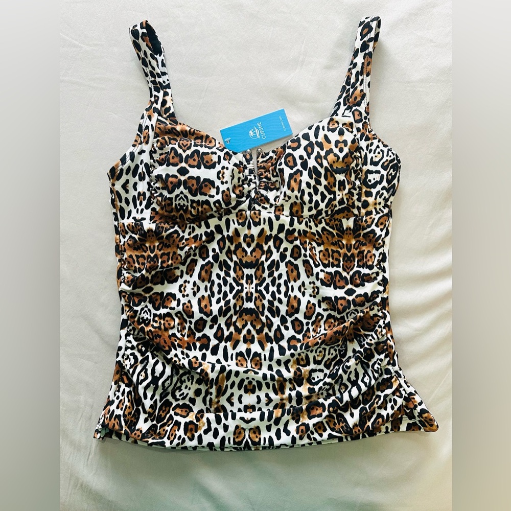 NWT Leopard Pring Tankini / Tummy Control Supportive Swim Top / Size Medium - Picture 2 of 12